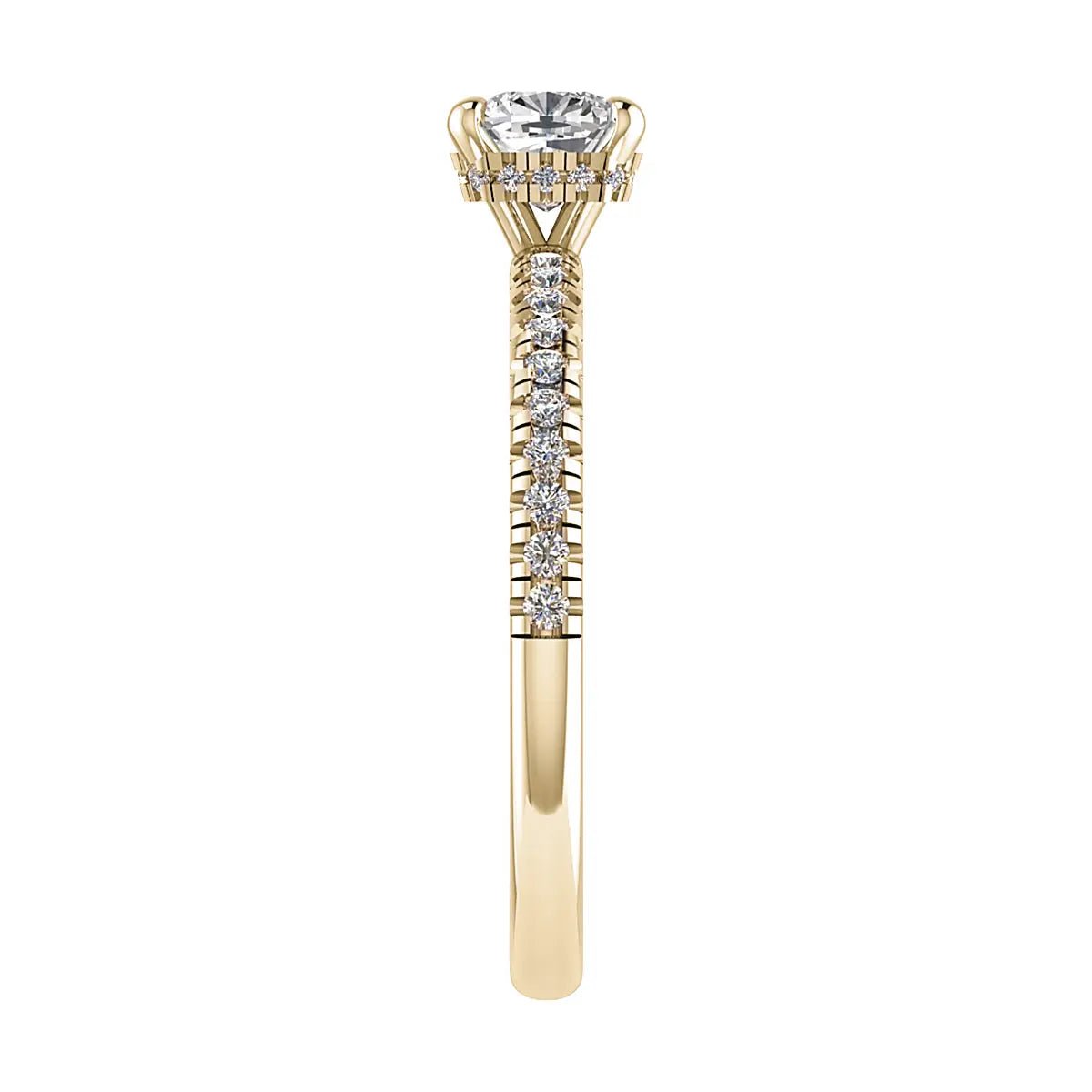 Cushion Yellow Gold Lab Grown Diamond Set Shoulders (Hidden Halo) - Lester & Brown