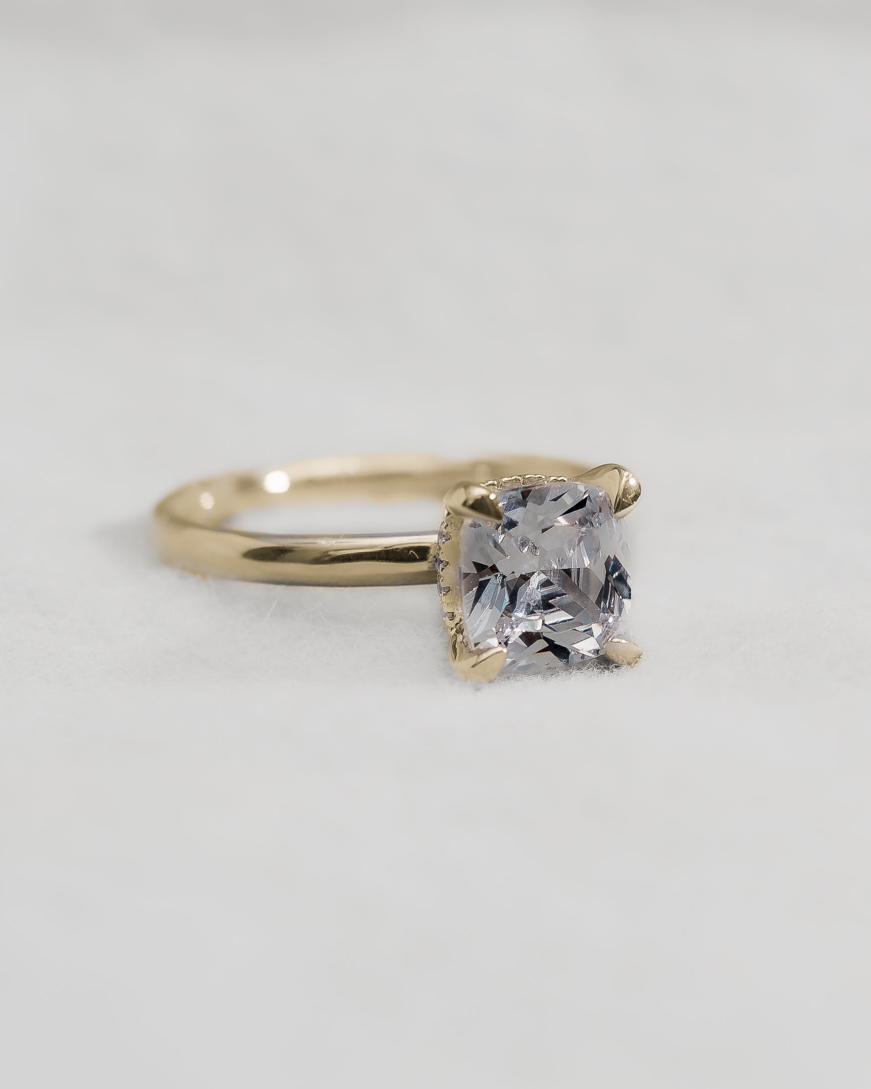 Cushion Yellow Gold Lab Grown Solitaire (Hidden Halo) - Lester & Brown