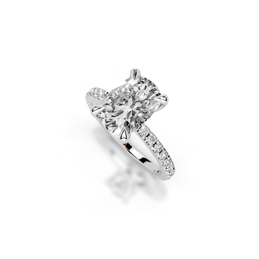 Elongated Cushion Lab Grown Diamond Engagement Ring (Diamond Shoulders) | 18K White Gold - Lester & Brown