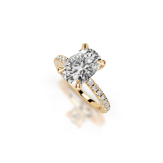 Elongated Cushion Lab Grown Diamond Engagement Ring (Diamond Shoulders) | 18K Yellow Gold - Lester & Brown