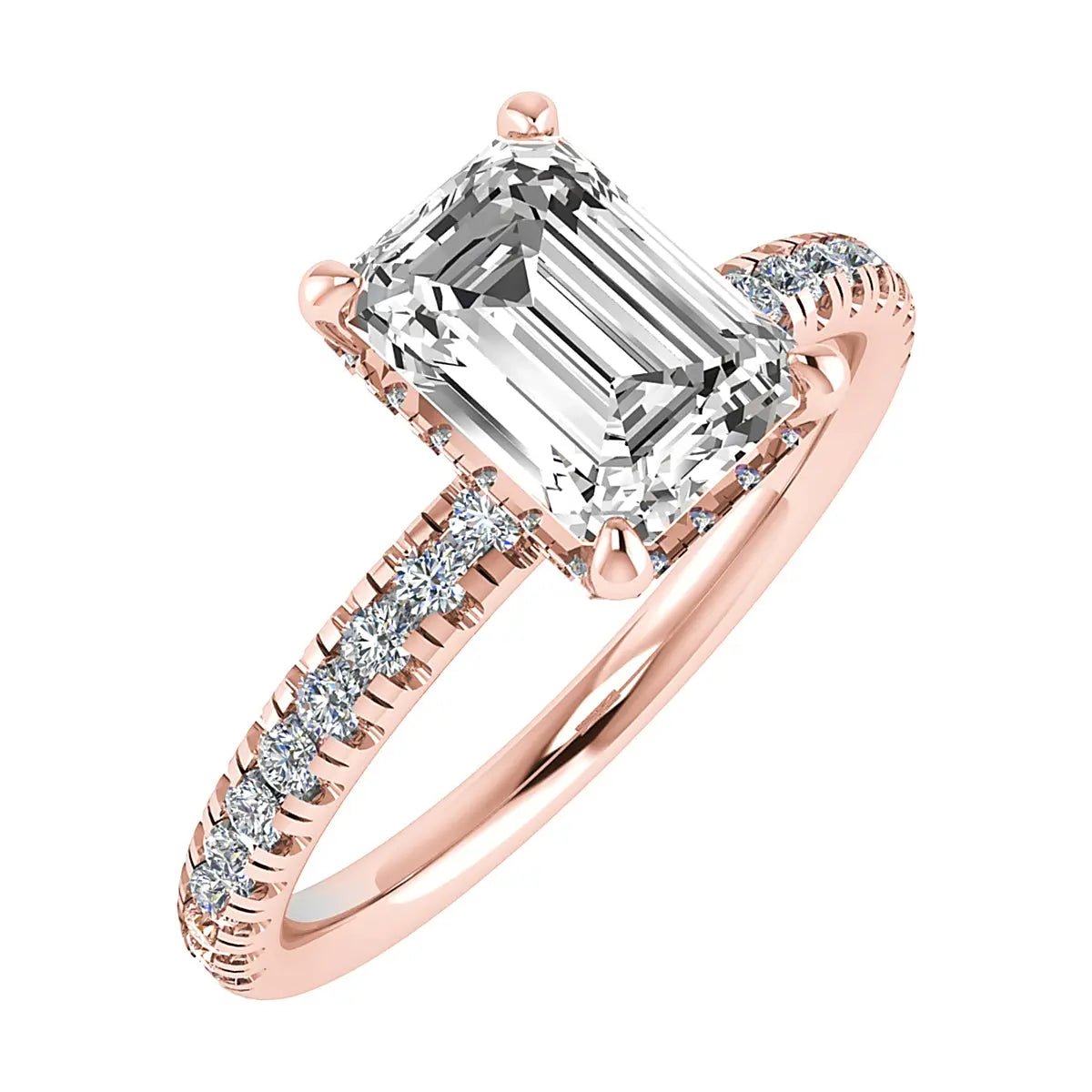 Emerald 18K Rose Gold Lab Grown Diamond Set Shoulders (Hidden Halo) - Lester & Brown