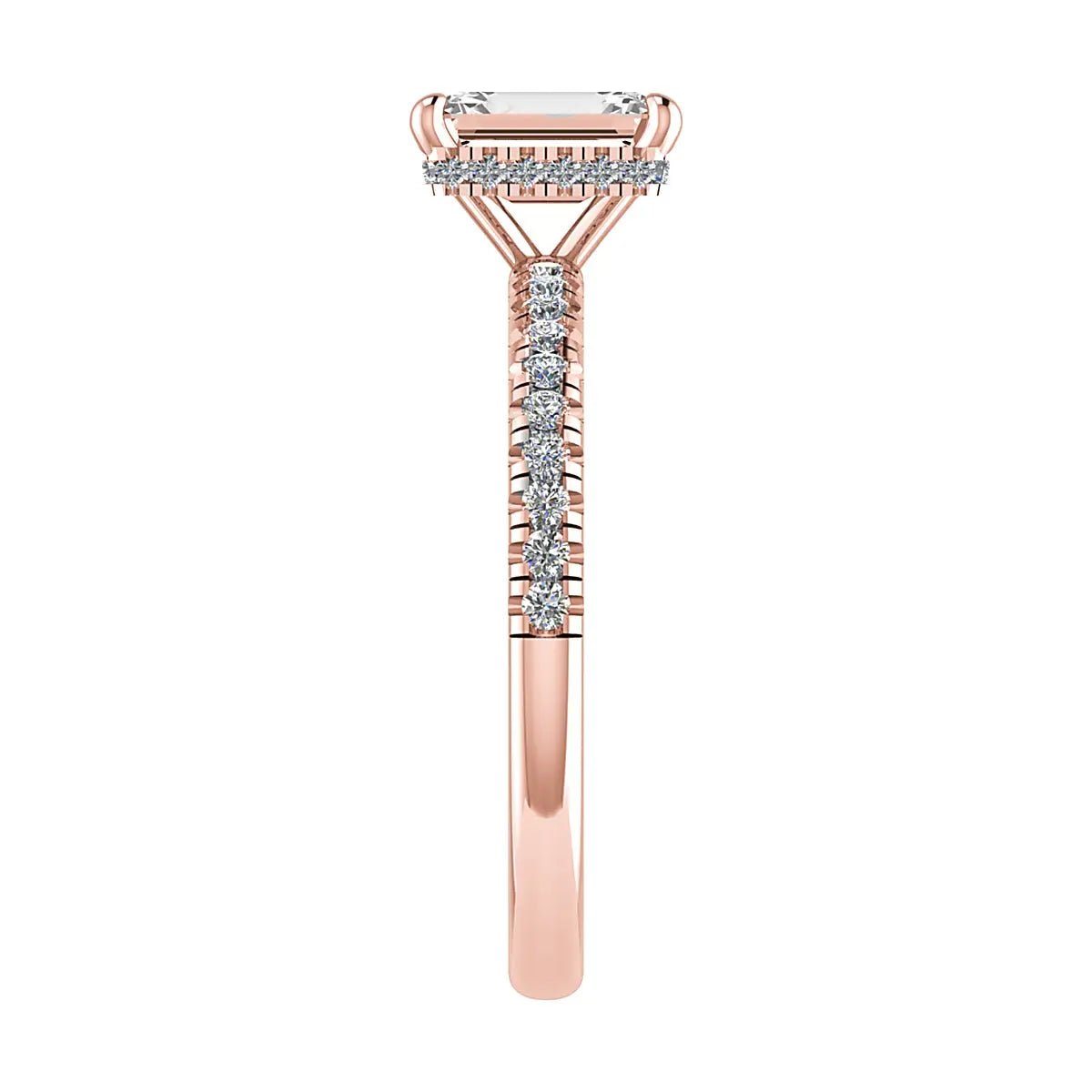 Emerald 18K Rose Gold Lab Grown Diamond Set Shoulders (Hidden Halo) - Lester & Brown