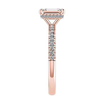 Emerald 18K Rose Gold Lab Grown Diamond Set Shoulders (Hidden Halo) - Lester & Brown