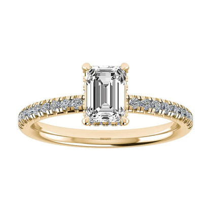Emerald 18K Yellow Gold Lab Grown Diamond Set Shoulders (Hidden Halo) - Lester & Brown