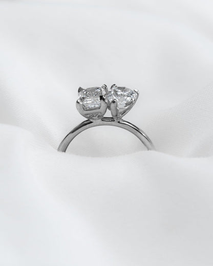Emerald & Pear Platinum Lab Grown Diamond Pair Engagement Ring - Lester & Brown