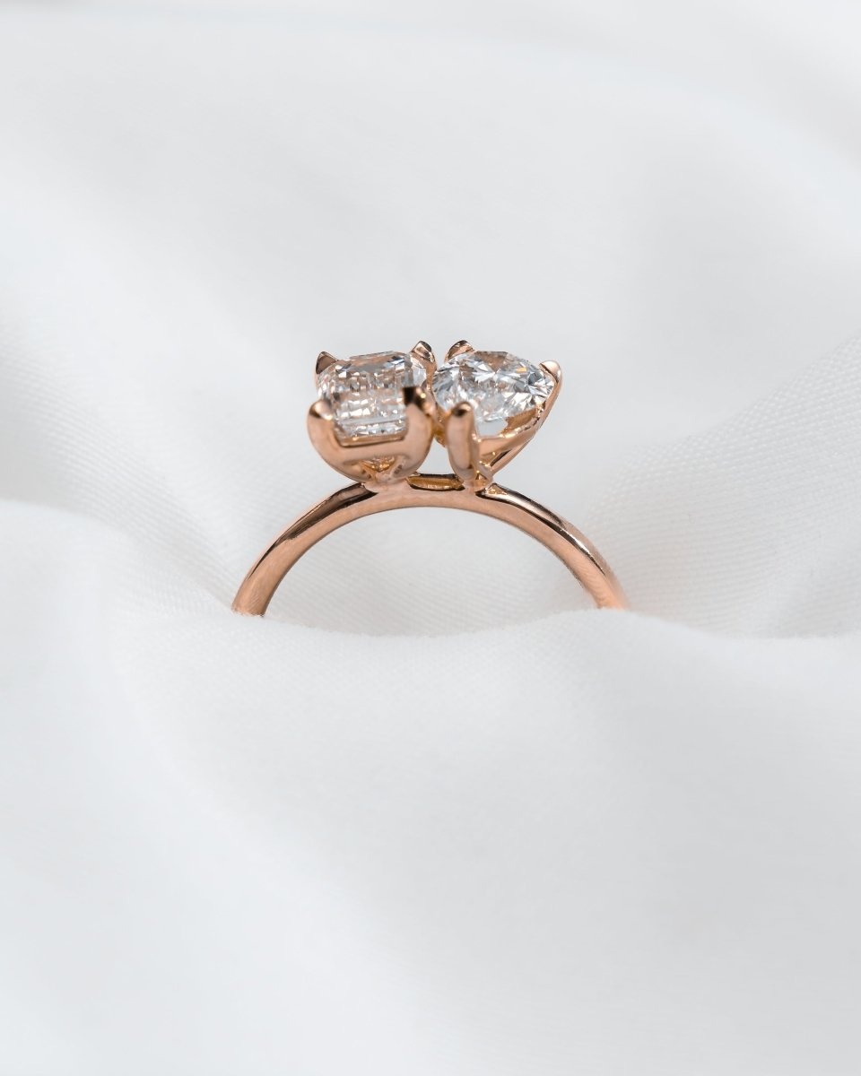 Emerald & Pear Rose Gold Lab Grown Diamond Pair Engagement Ring - Lester & Brown
