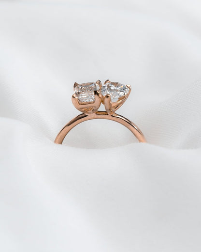 Emerald & Pear Rose Gold Lab Grown Diamond Pair Engagement Ring - Lester & Brown