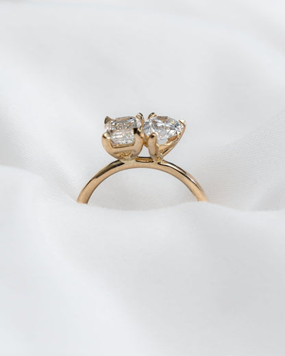 Emerald & Pear Yellow Gold Lab Grown Diamond Pair Engagement Ring - Lester & Brown