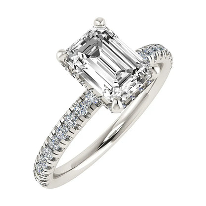 Emerald Platinum Lab Grown Diamond Set Shoulders (Hidden Halo) - Lester & Brown