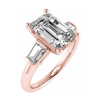 Emerald & Tapered Baguette 18K Rose Gold Lab Grown Diamond Trilogy - Lester & Brown