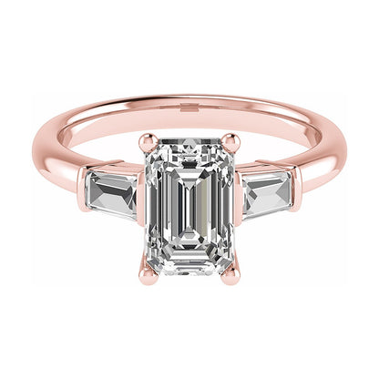 Emerald & Tapered Baguette 18K Rose Gold Lab Grown Diamond Trilogy - Lester & Brown