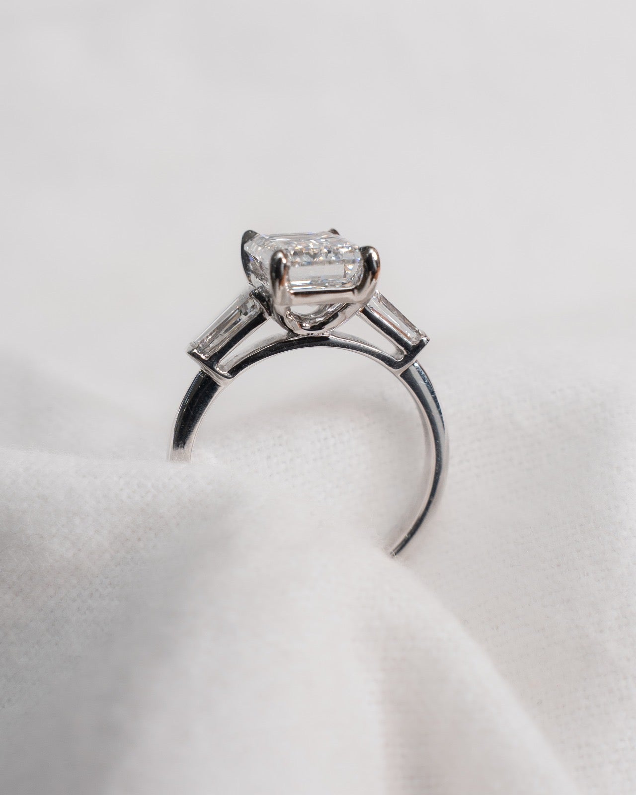 Emerald & Tapered Baguette 18K White Gold Lab Grown Diamond Trilogy - Lester & Brown