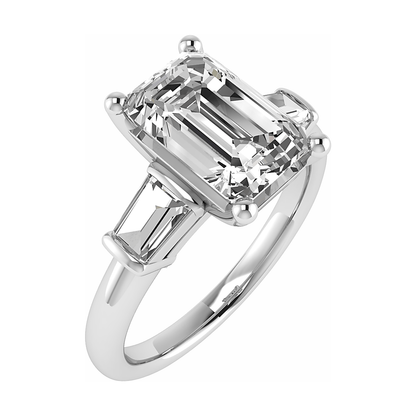 Emerald & Tapered Baguette 18K White Gold Lab Grown Diamond Trilogy - Lester & Brown