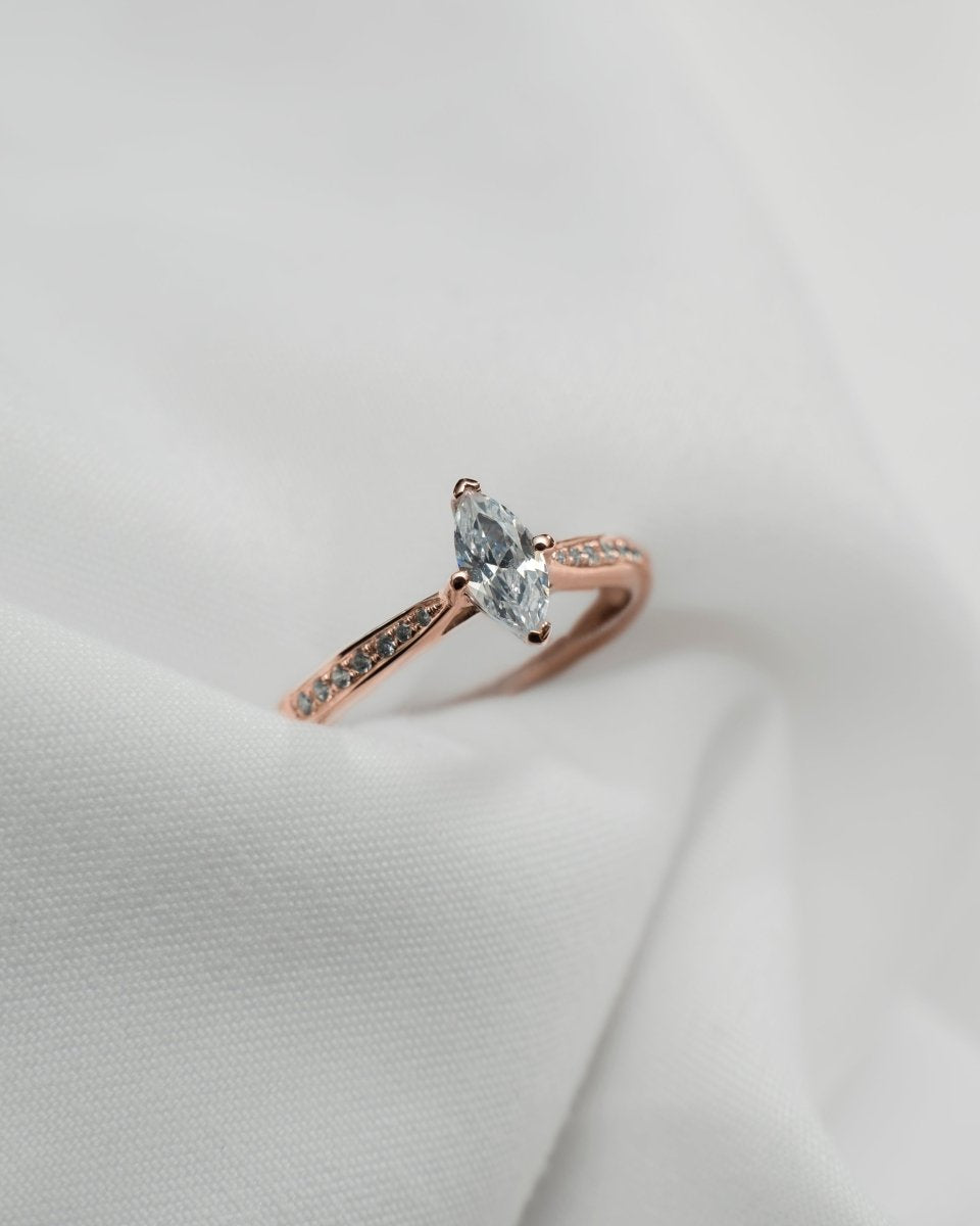 Marquise 18k Rose Gold Lab Grown Diamond Set Shoulders Engagement Ring - Lester & Brown