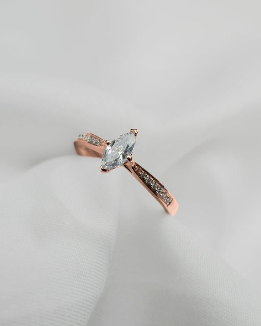 Marquise 18k Rose Gold Lab Grown Diamond Set Shoulders Engagement Ring - Lester & Brown