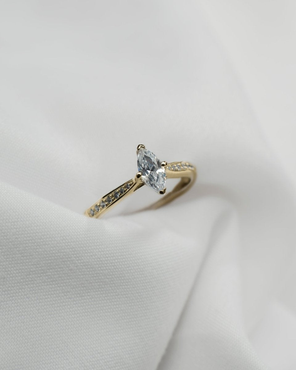 Marquise 18k Yellow Gold Lab Grown Diamond Set Shoulders Engagement Ring - Lester & Brown