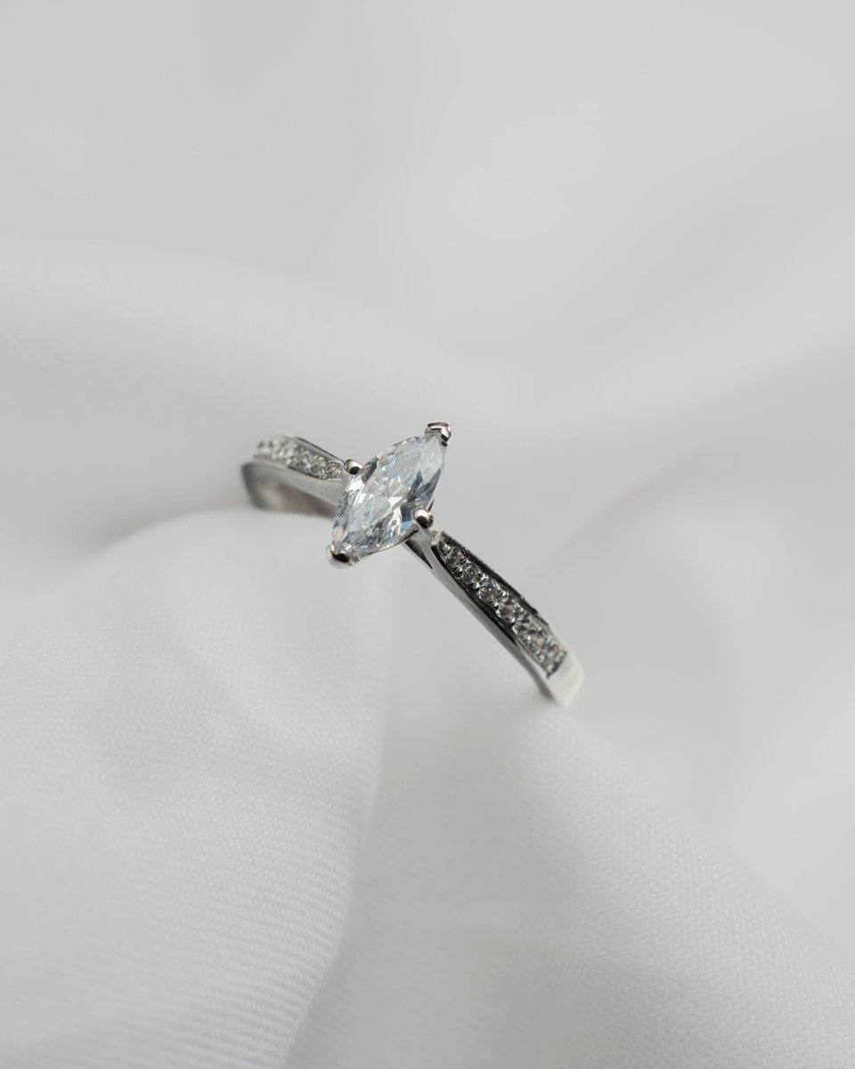 Marquise Platinum Lab Grown Diamond Set Shoulders Engagement Ring - Lester & Brown