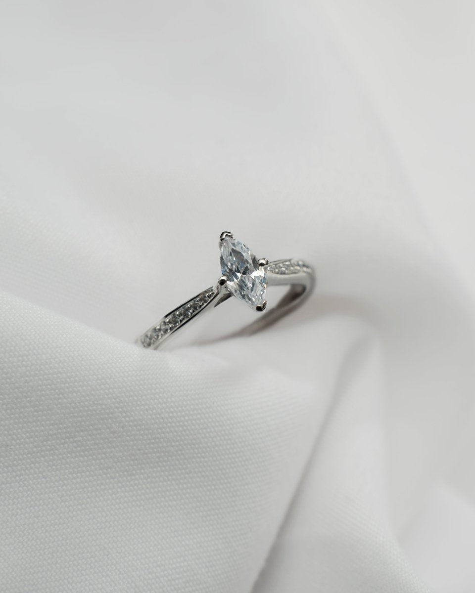 Marquise Platinum Lab Grown Diamond Set Shoulders Engagement Ring - Lester & Brown