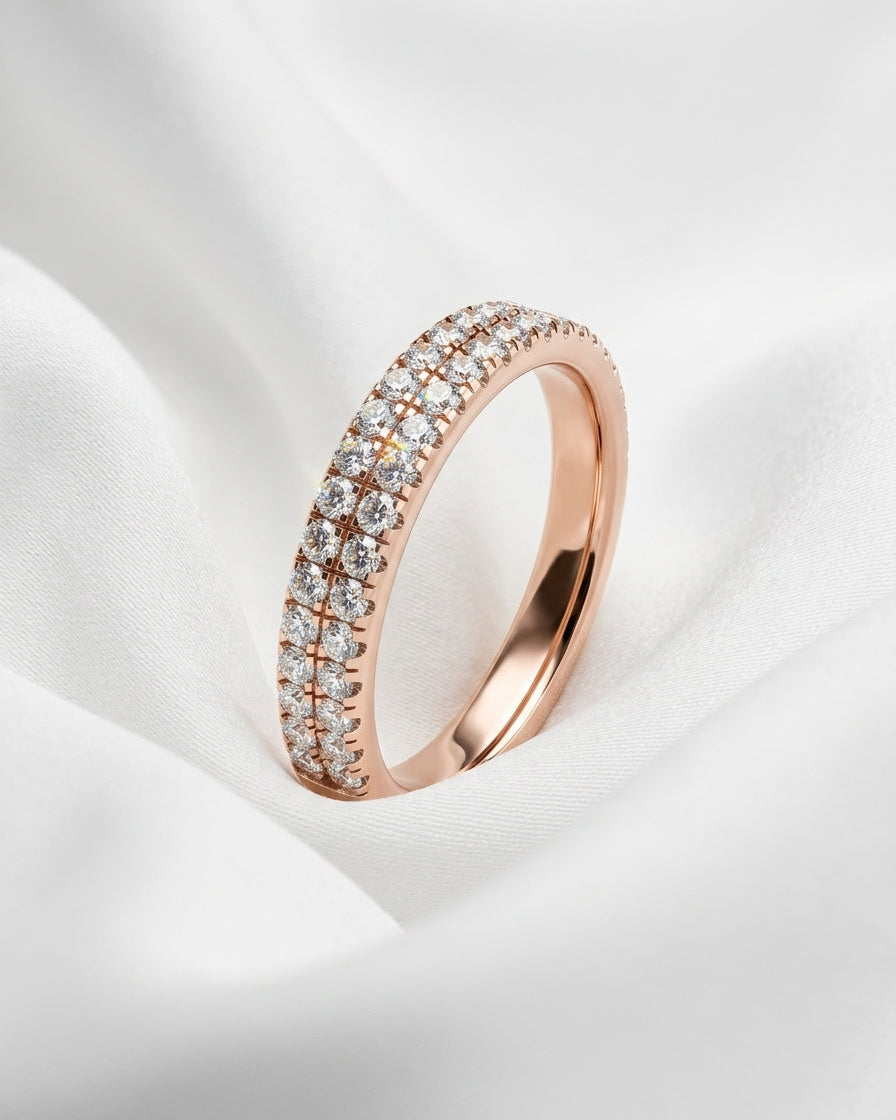 Double-row diamond band ring — Minimalist White Cloth Jewelry Set | Generated by Modelize