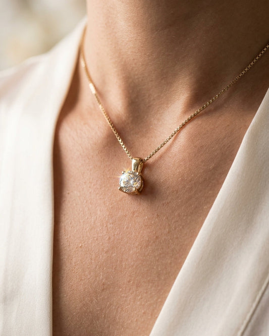 solitaire diamond pendant necklace — Luxury Bridal Jewelry Close-up | Generated by Modelize