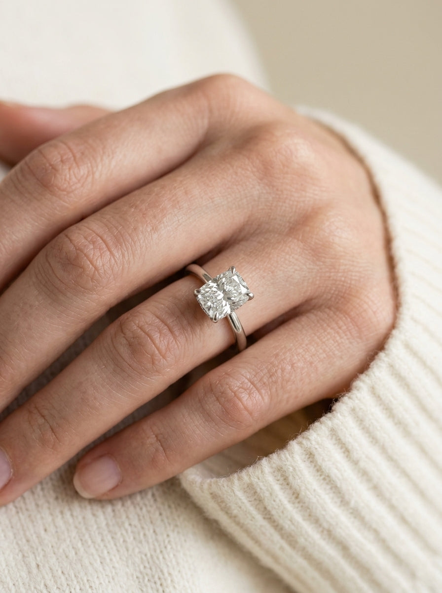 Lester Rings Platinum Cushion Lab Diamond Engagement Ring - Hidden Halo – Lester & Brown