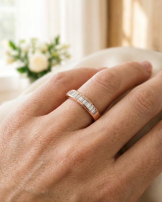 Baguette Diamond Band — Luxury Bridal Jewelry Close-up | Generated by Modelize