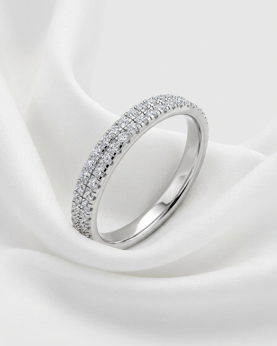 Double-row diamond band ring — Minimalist White Cloth Jewelry Set | Generated by Modelize