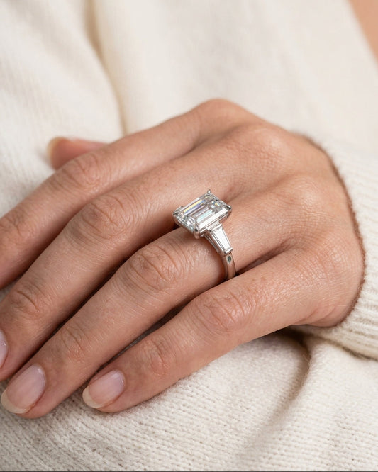 Three-stone engagement ring — Luxury Bridal Jewelry Close-up | Generated by Modelize