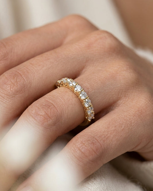 Half-eternity diamond ring — Luxury Bridal Jewelry Close-up | Generated by Modelize
