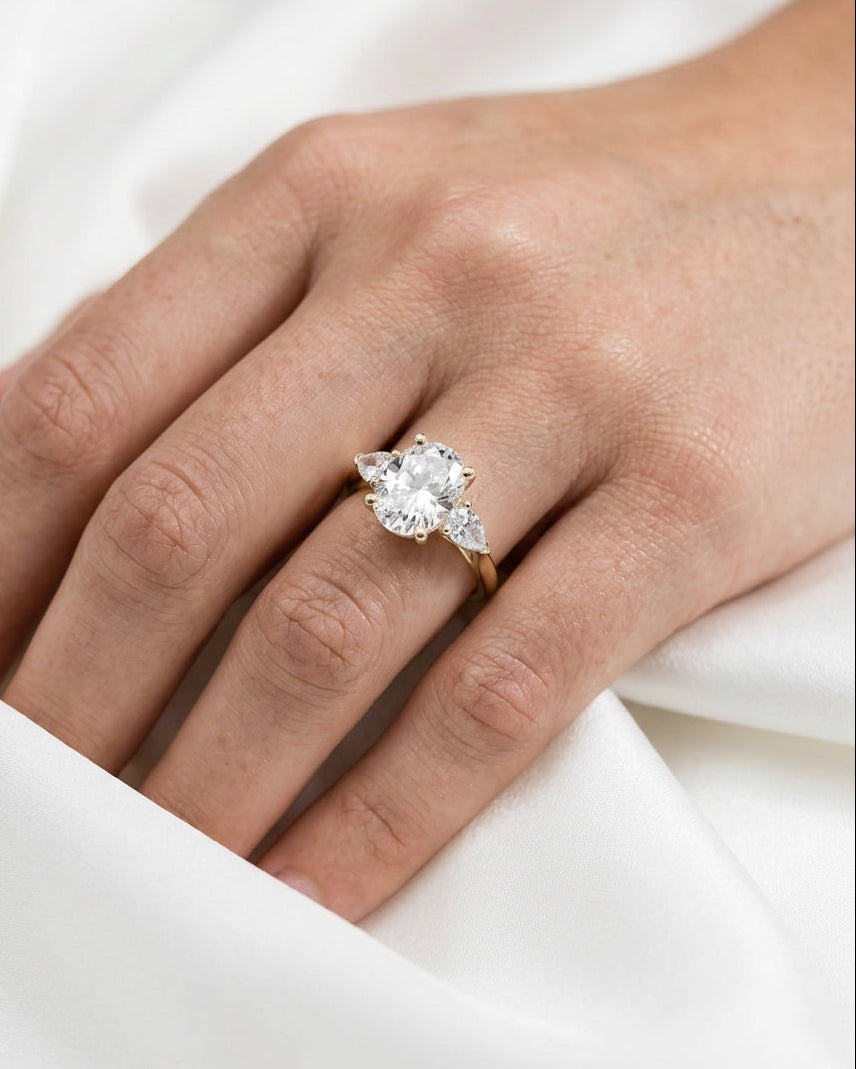 Three-stone ring — Luxury Bridal Jewelry Close-up | Generated by Modelize