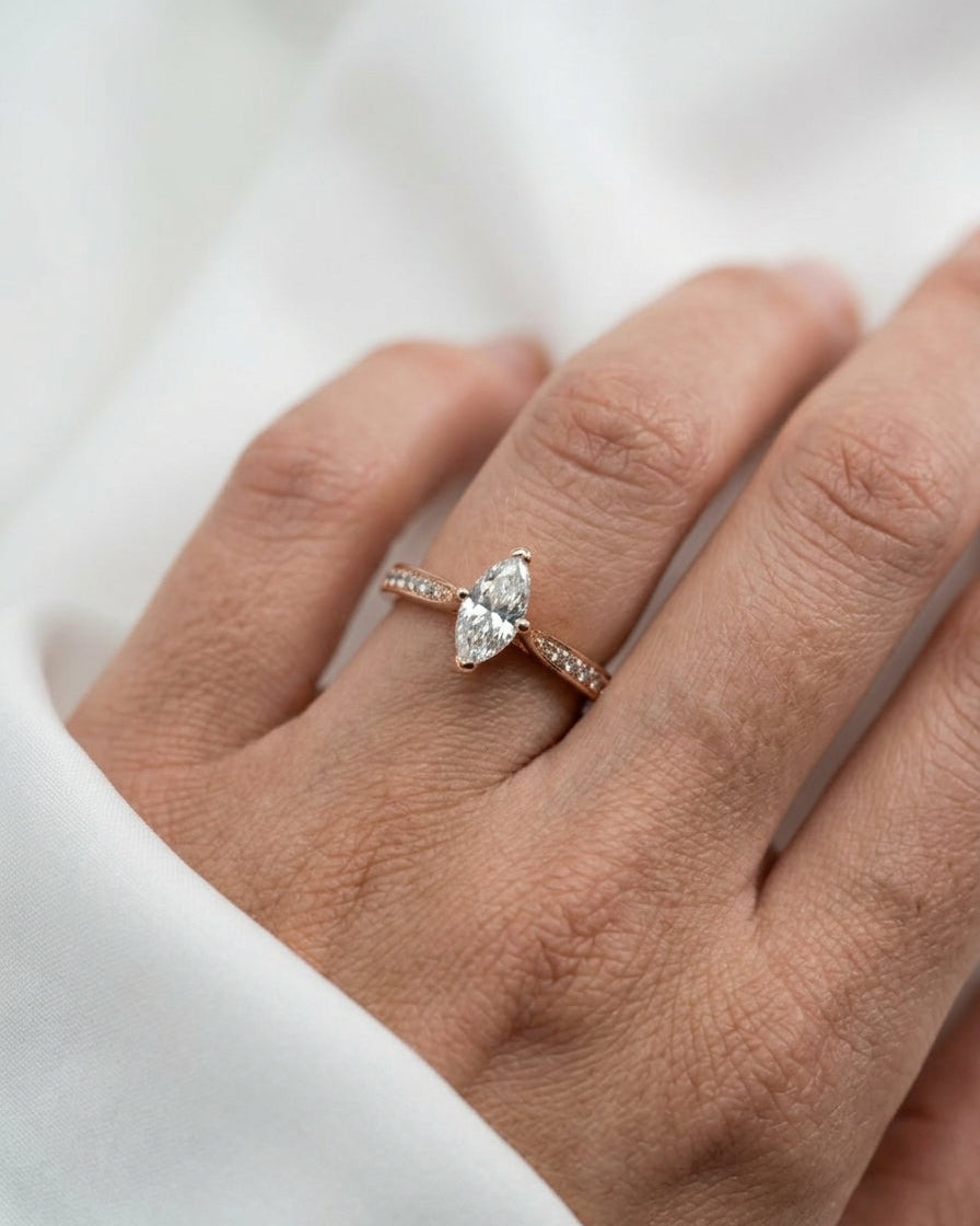Marquise engagement ring — Luxury Bridal Jewelry Close-up | Generated by Modelize