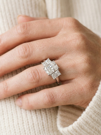 Three-stone diamond ring — Luxury Bridal Jewelry Close-up | Generated by Modelize
