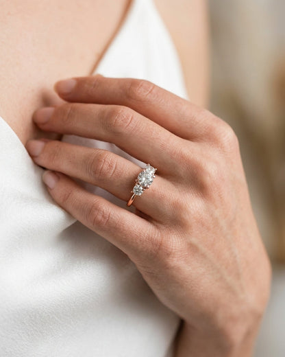 Three-stone ring — Luxury Bridal Jewelry Close-up | Generated by Modelize