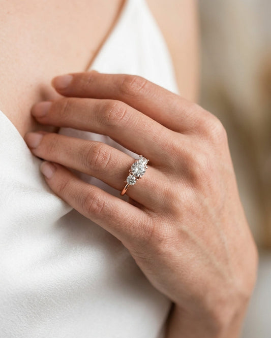 Three-stone ring — Luxury Bridal Jewelry Close-up | Generated by Modelize