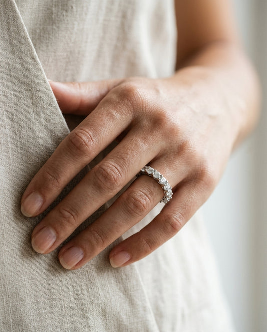 Half-eternity band ring — On Model - Jewelry Hands Detail | Generated by Modelize