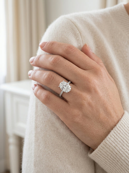 Oval-cut pavé engagement ring — Luxury Bridal Jewelry Close-up | Generated by Modelize