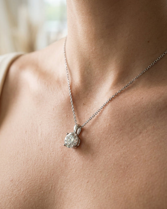 Diamond Solitaire Necklace — Luxury Bridal Jewelry Close-up | Generated by Modelize