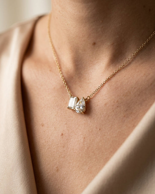 Toi et Moi pendant necklace — Luxury Bridal Jewelry Close-up | Generated by Modelize