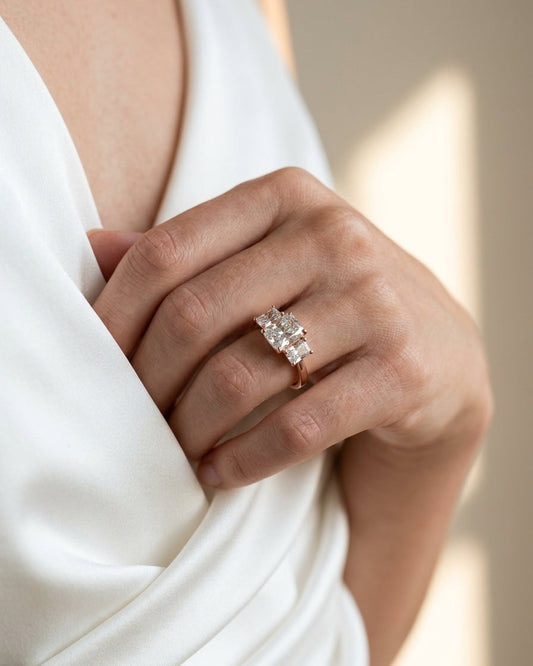 Three-stone diamond ring — Luxury Bridal Jewelry Close-up | Generated by Modelize