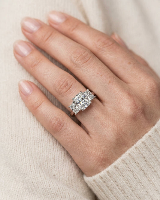 Three-stone diamond ring — Luxury Bridal Jewelry Close-up | Generated by Modelize