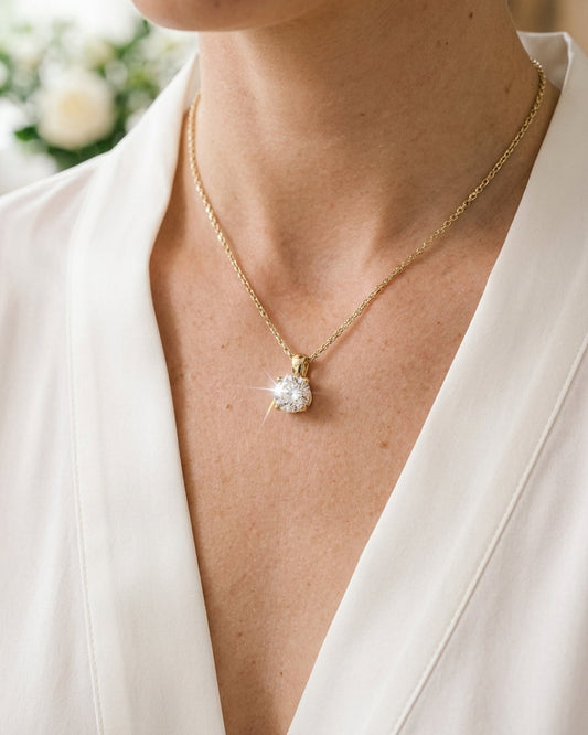 Solitaire Pendant Necklace — Luxury Bridal Jewelry Close-up | Generated by Modelize