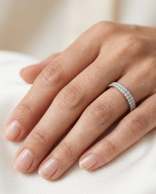 double-row pave-set band ring — Luxury Bridal Jewelry Close-up | Generated by Modelize