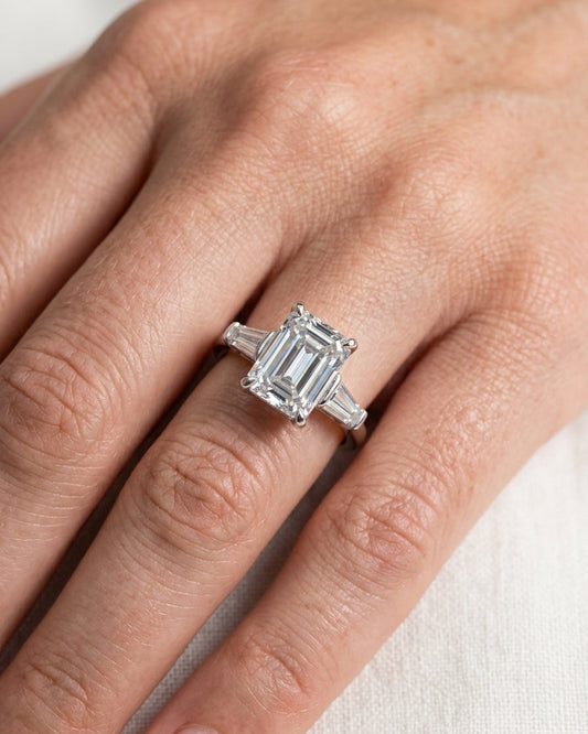 Three-stone engagement ring — Luxury Bridal Jewelry Close-up | Generated by Modelize