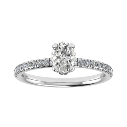 Oval Platinum Lab Grown Diamond Set Shoulders (Hidden Halo) - Lester & Brown