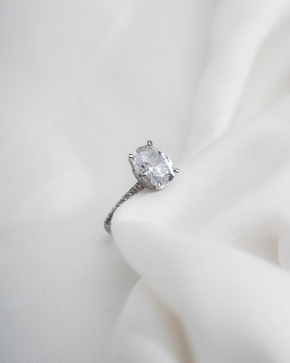Oval Platinum Lab Grown Diamond Set Shoulders (Hidden Halo) - Lester & Brown