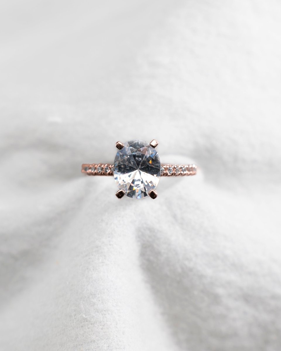 Oval Rose Gold Lab Grown Diamond Set Shoulders - Lester & Brown