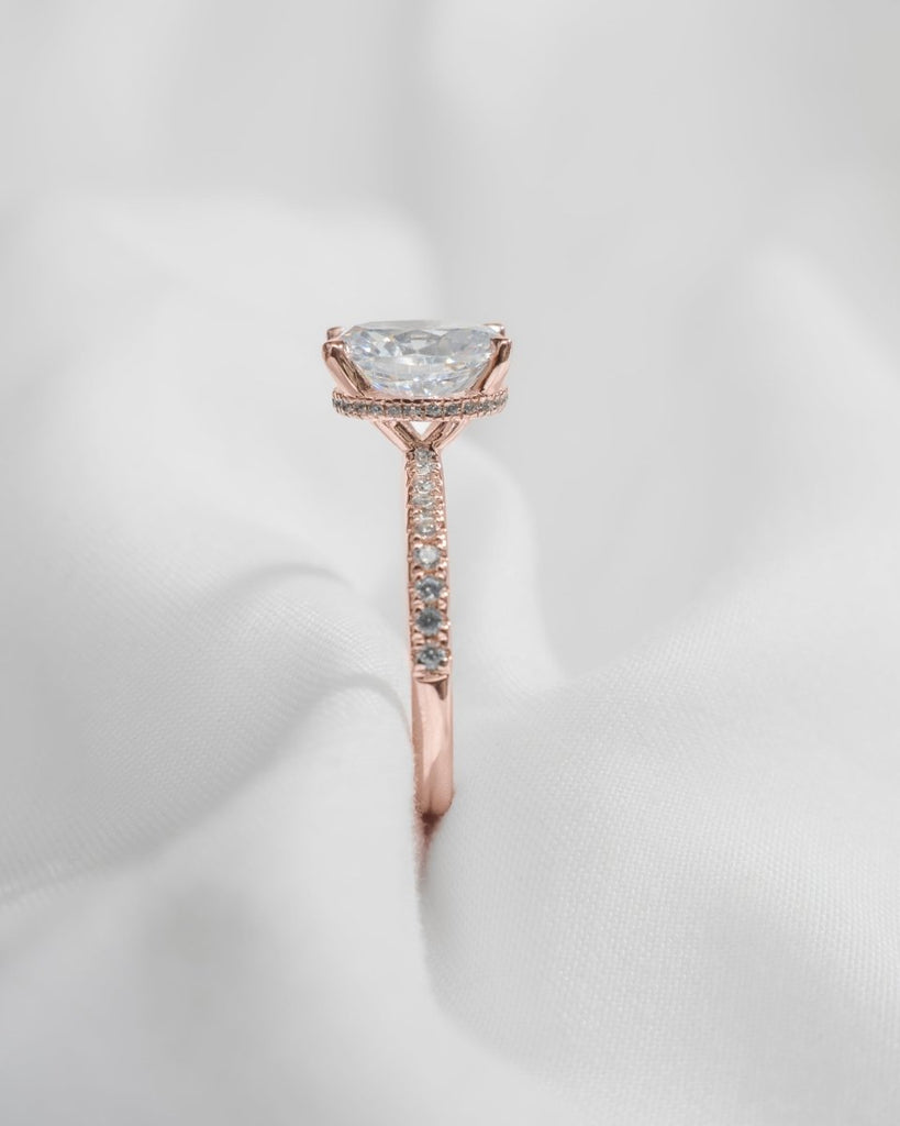 Oval Rose Gold Lab Grown Diamond Set Shoulders (Hidden Halo) - Lester & Brown