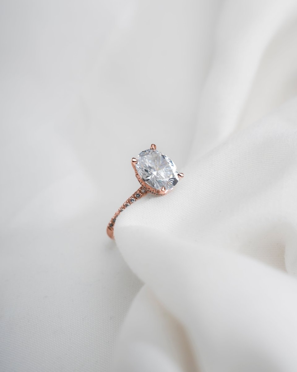 Oval Rose Gold Lab Grown Diamond Set Shoulders (Hidden Halo) - Lester & Brown