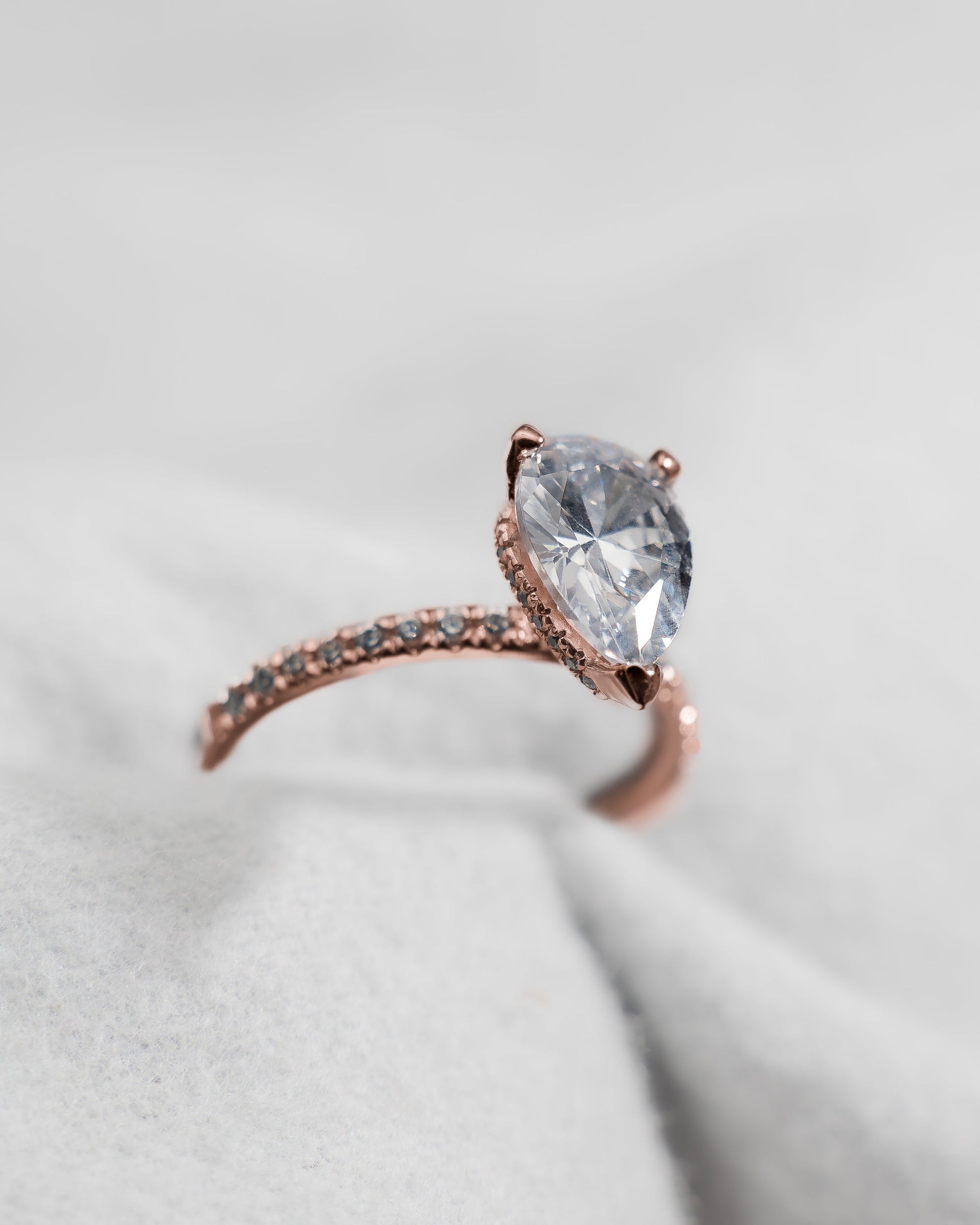 Pear 18K Rose Gold Lab Grown Diamond Set Shoulders (Hidden Halo) - Lester & Brown