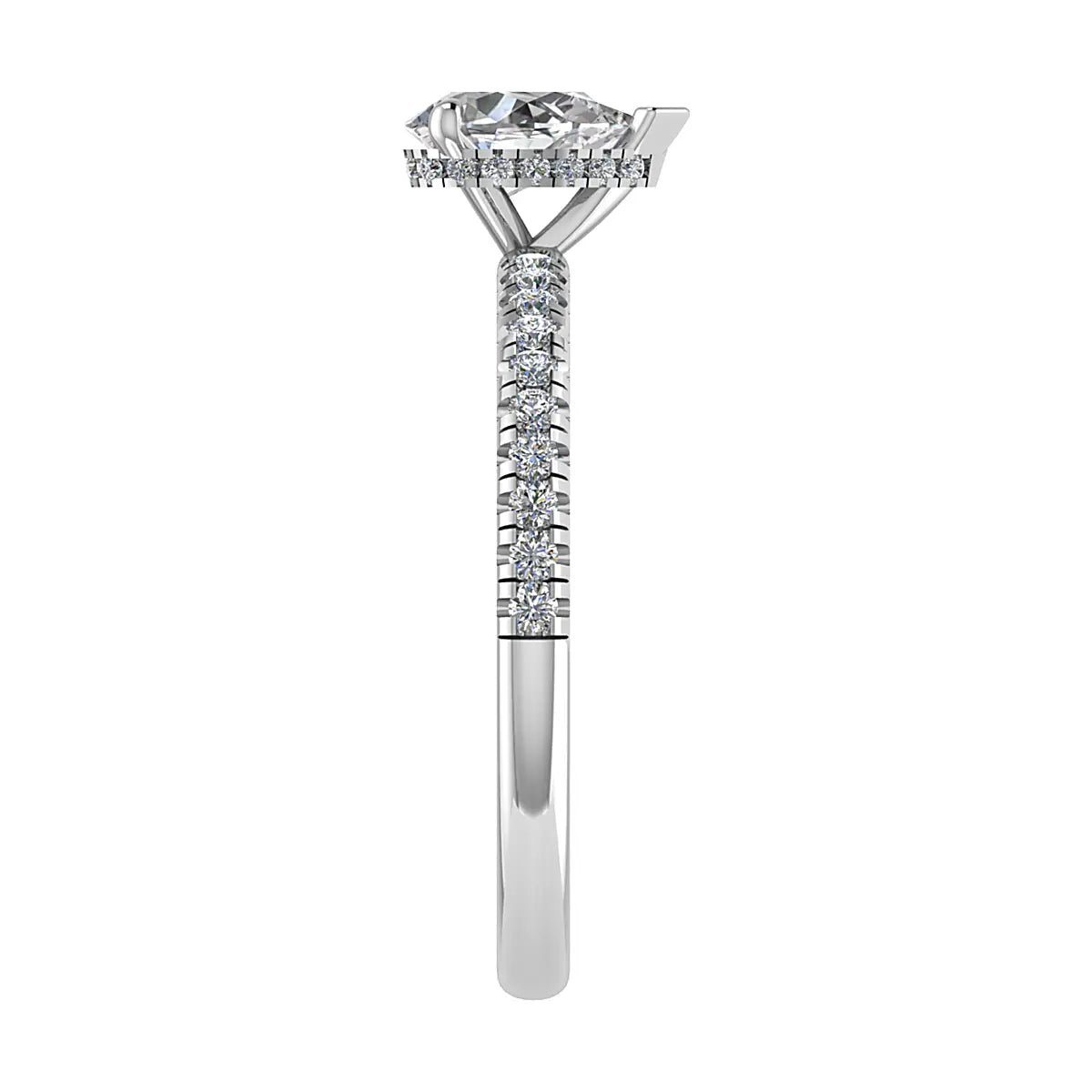 Pear 18K White Gold Lab Grown Diamond Set shoulders (Hidden Halo) - Lester & Brown